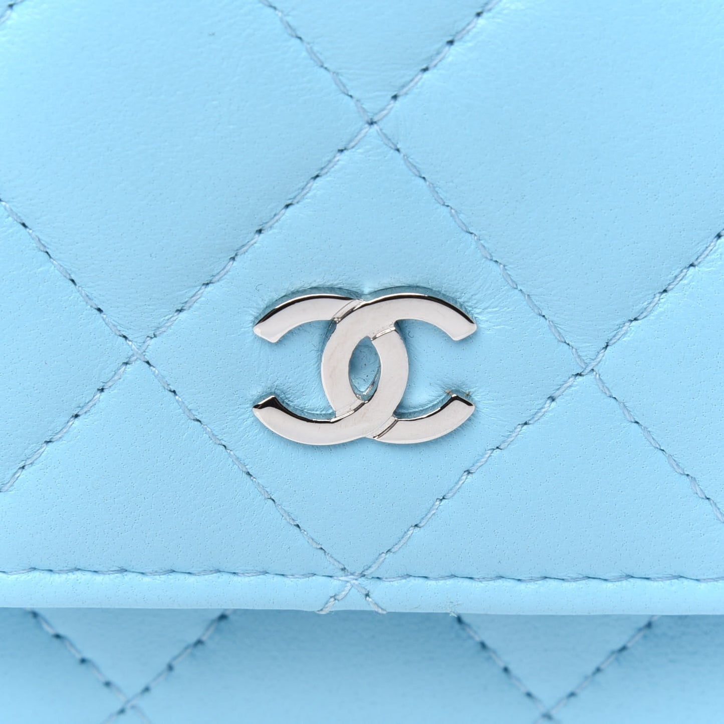 Lambskin Quilted Mini Wallet On Chain WOC Blue