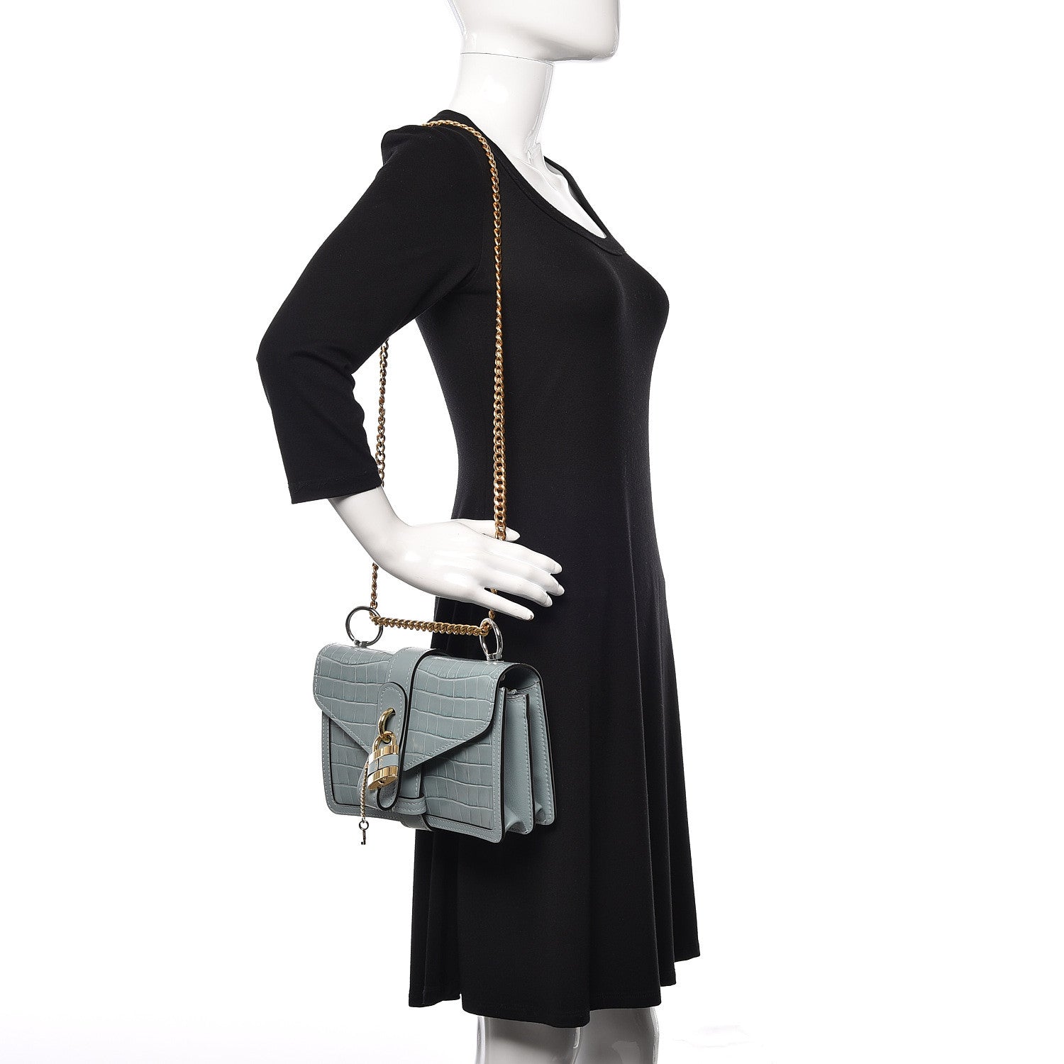 Chloe Calfskin Crocodile Embossed Aby Chain Shoulder Bag Faded Blue 2 of 9