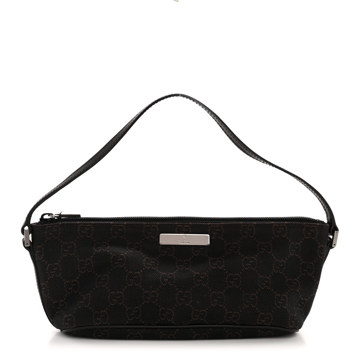 Gucci Denim Monogram Boat Pochette Dark Brown 1 of 13