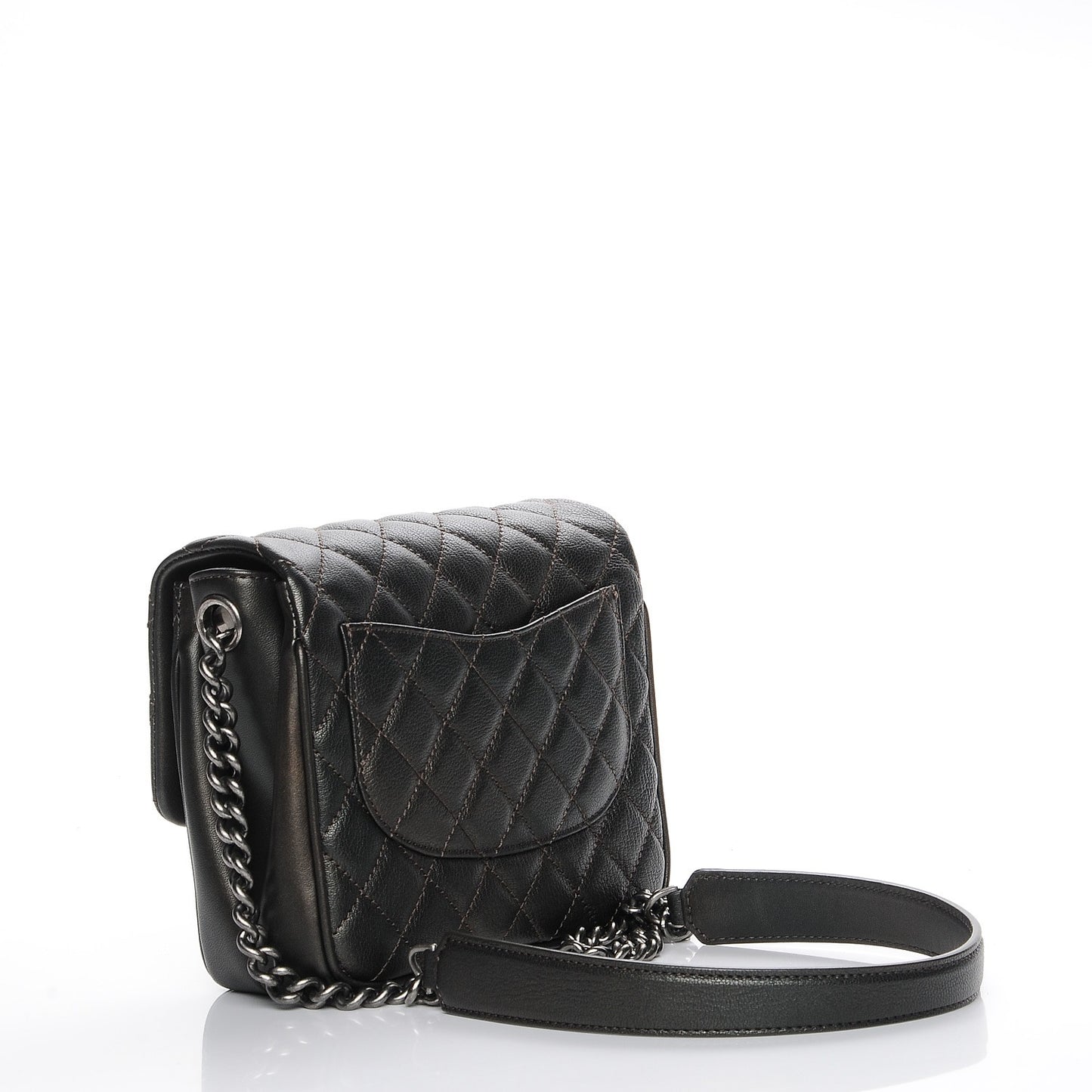 Metallic Goatskin Quilted Small Rock In Rome Flap Charcoal