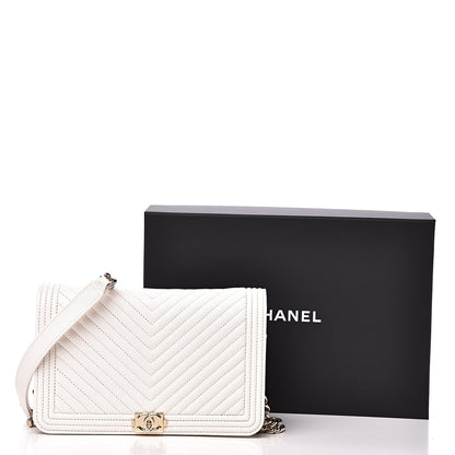 Chanel Caviar Chevron Boy Wallet On Chain WOC White 10 of 10