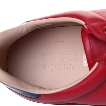 Gucci Miro Soft Calfskin Laminated Ayers Web Bee Embroidered Mens Ace Sneakers 10.5 Hibiscus Red Red Flame Notte 7 of 7