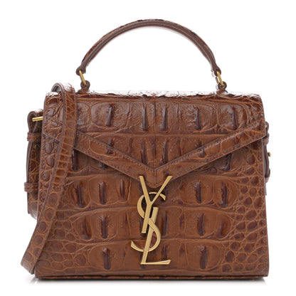 Saint Laurent Calfskin Crocodile Embossed Mini Classic Monogram Cassandra Top Handle Brown 1 of 14