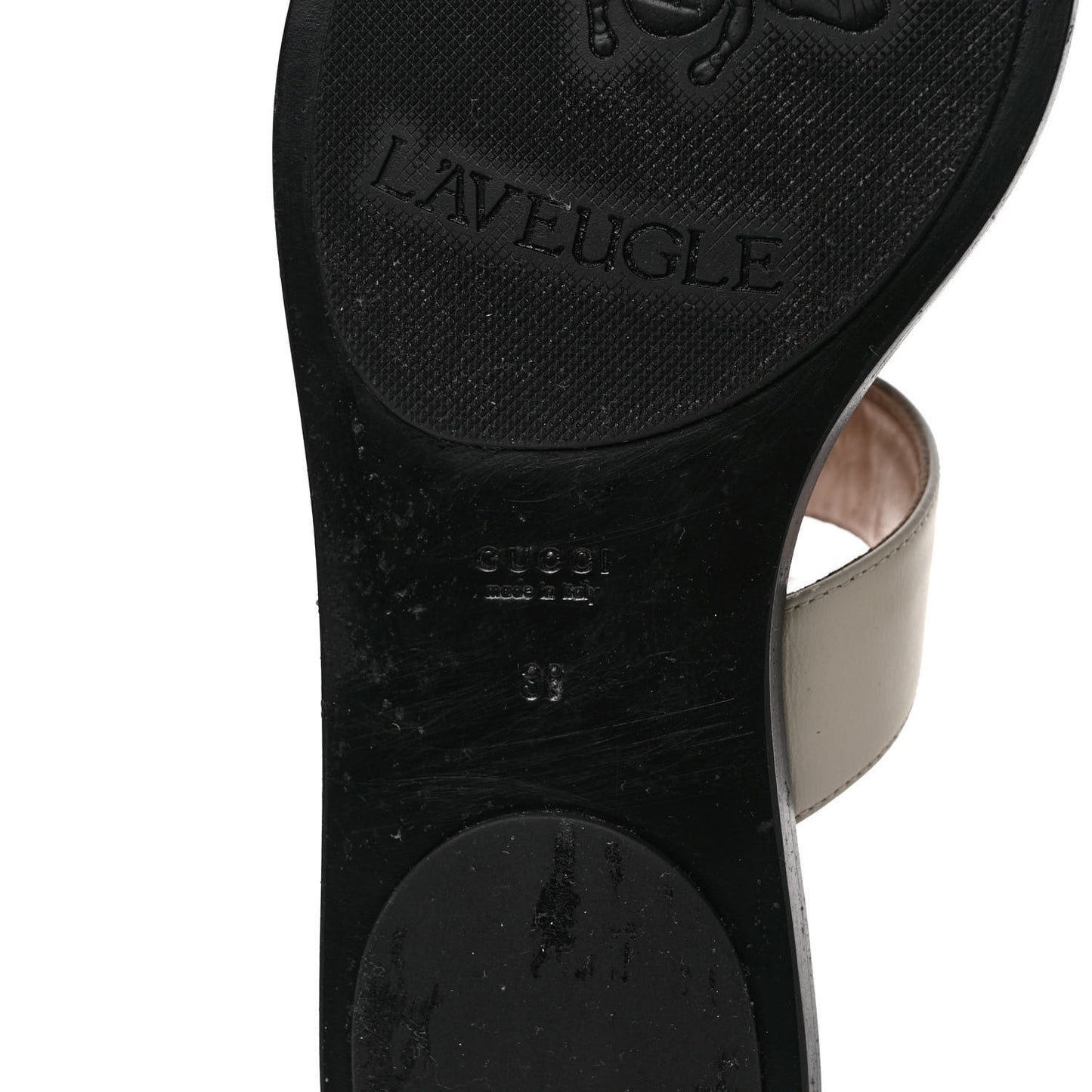 Calfskin GG Marmont Thong Sandals 38 Mystic White