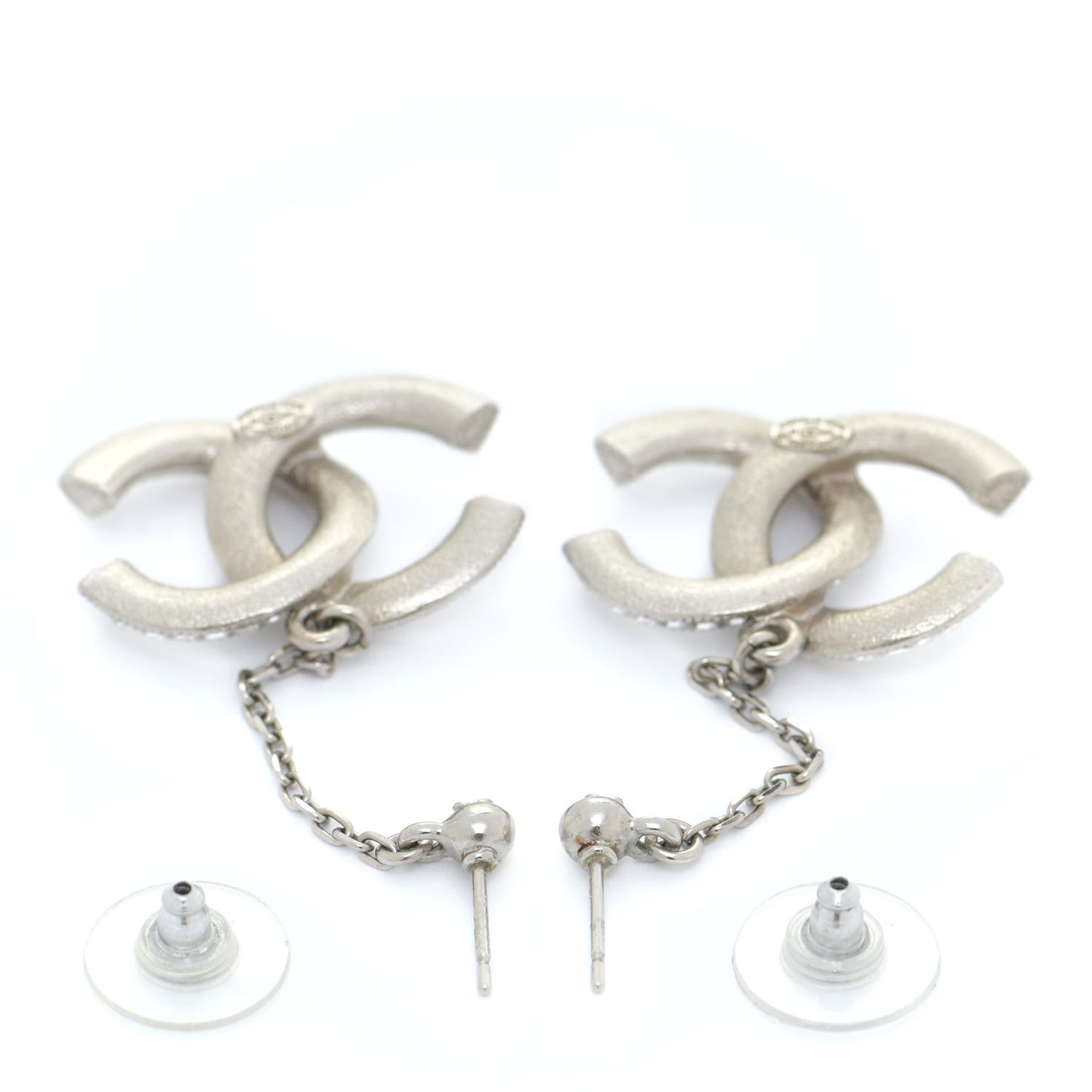 Baguette Crystal CC Drop Earrings Silver