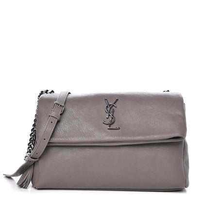 Saint Laurent Sheepskin Medium West Hollywood Monogram Fold-Over Bag Grey 1 of 9