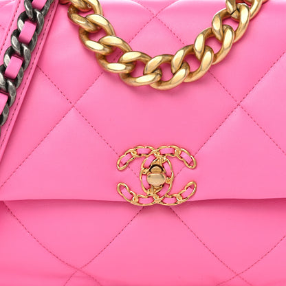 Chanel Lambskin Quilted Large Chanel 19 Flap Neon Pink 7 of 9