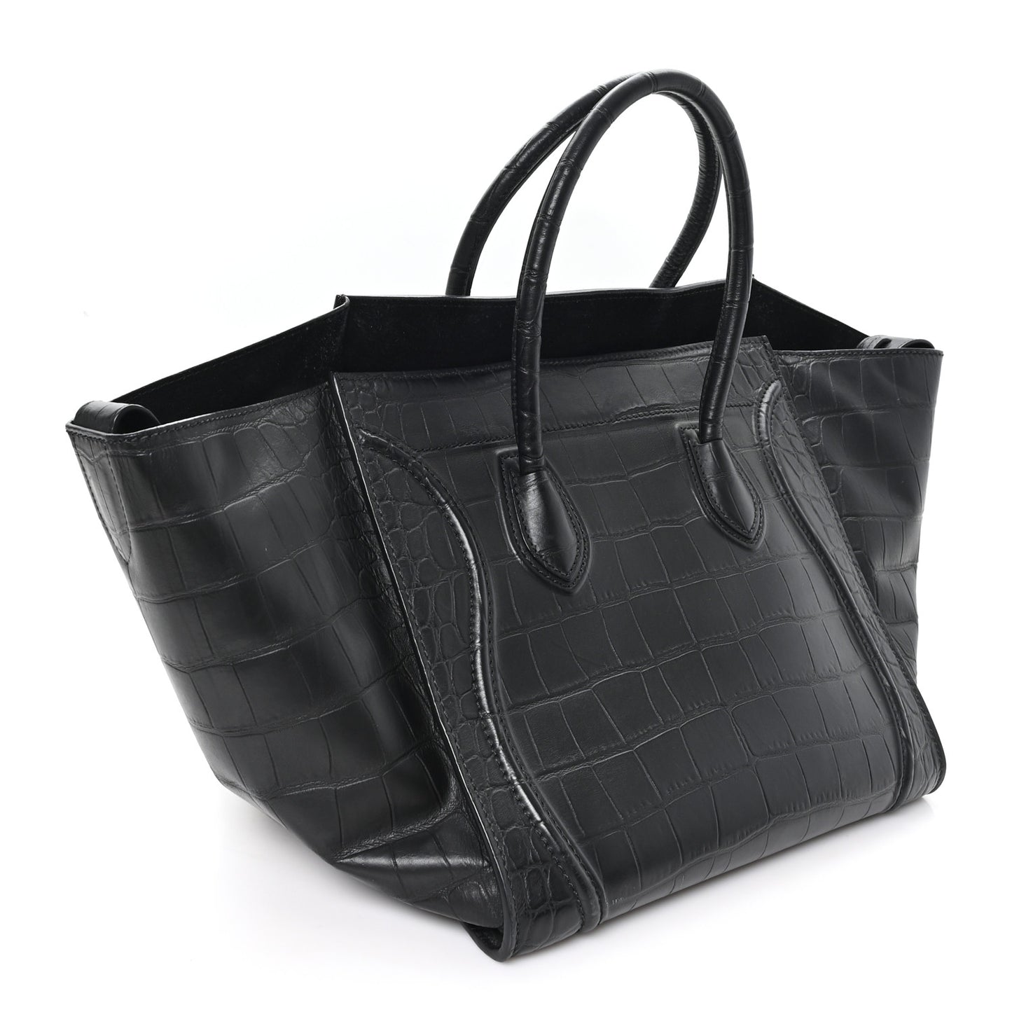 Crocodile Embossed Calfskin Medium Phantom Luggage Black