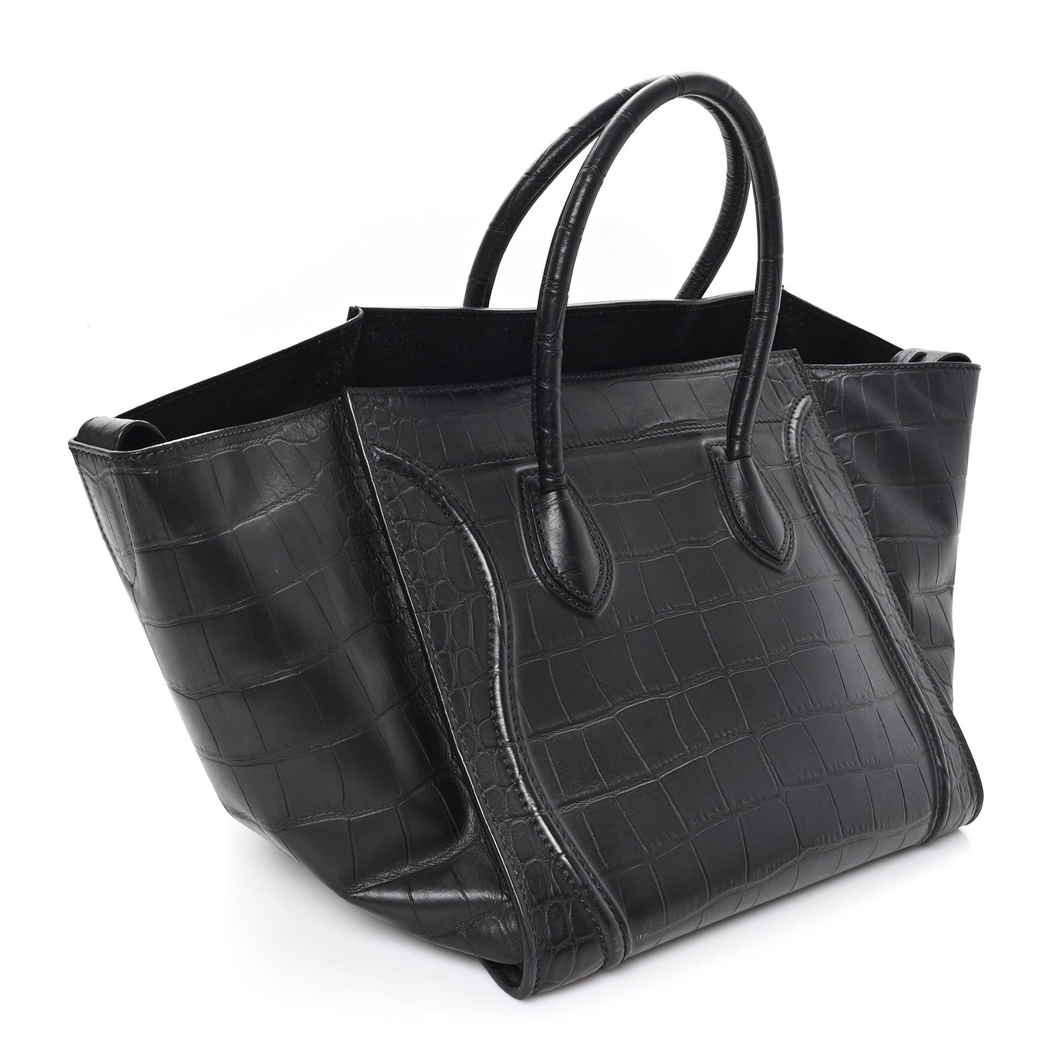 Celine Crocodile Embossed Calfskin Medium Phantom Luggage Black 2 of 8