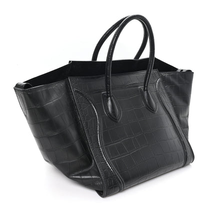 Celine Crocodile Embossed Calfskin Medium Phantom Luggage Black 2 of 8