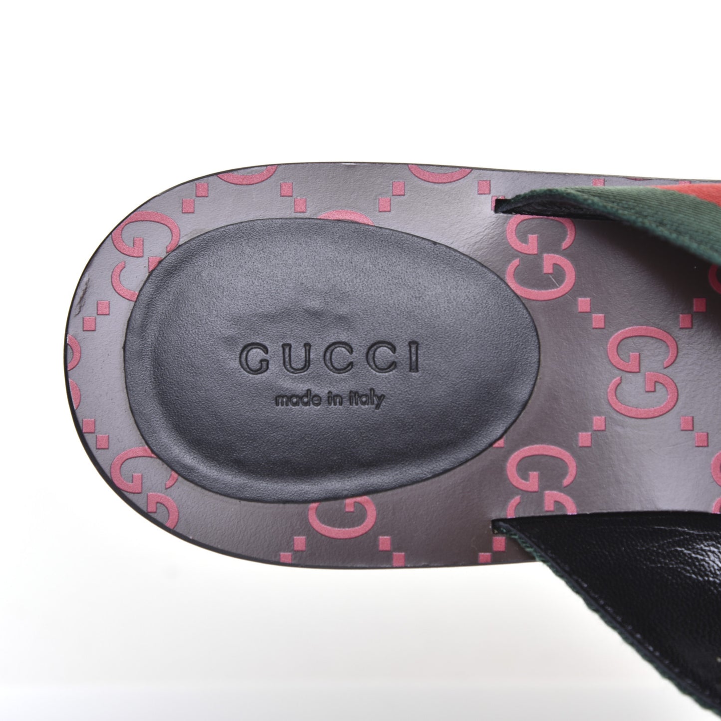 Nylon Calfskin Web GG Monogram Womens Thong Sandals 41 Green Red Cocoa