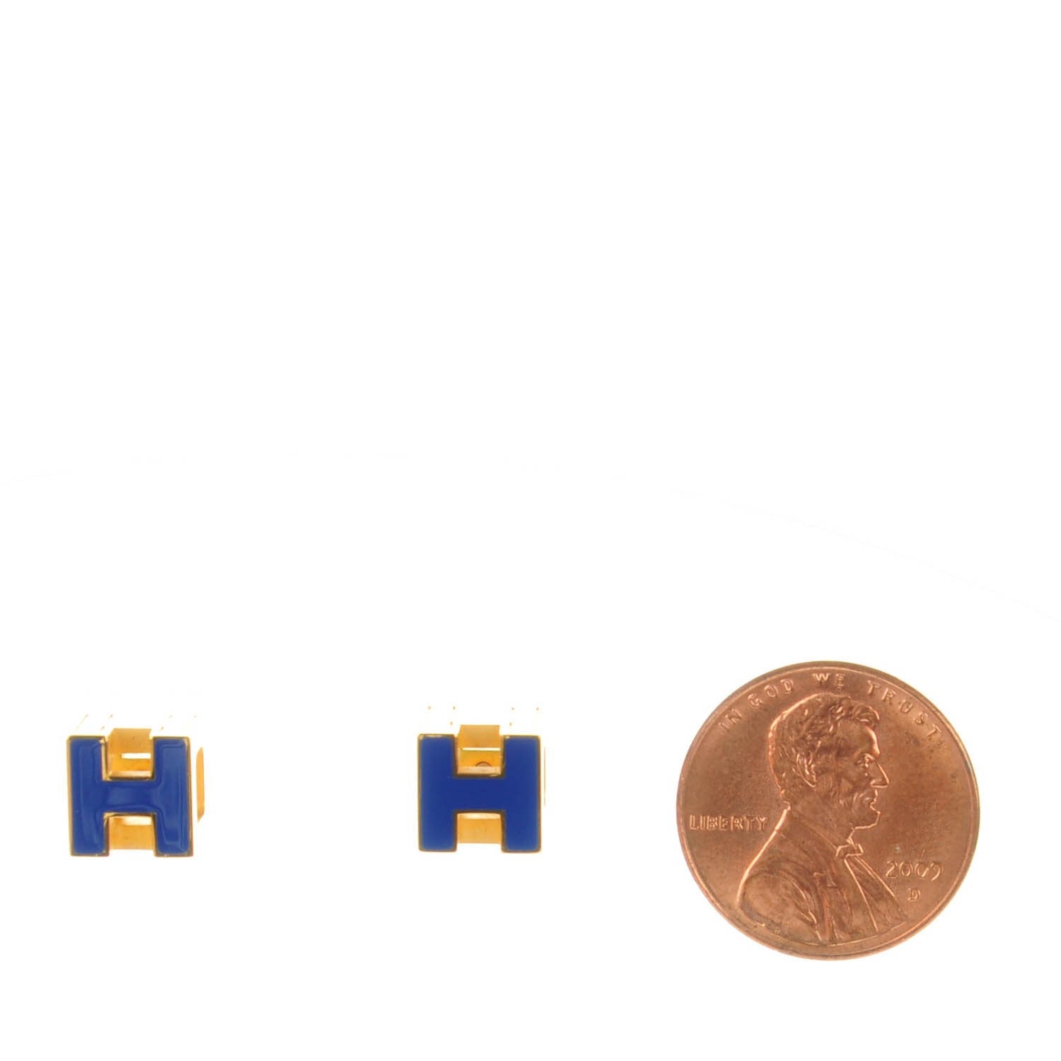 Hermes Gold Lacquered Cage d'H Earrings Marine 2 of 5