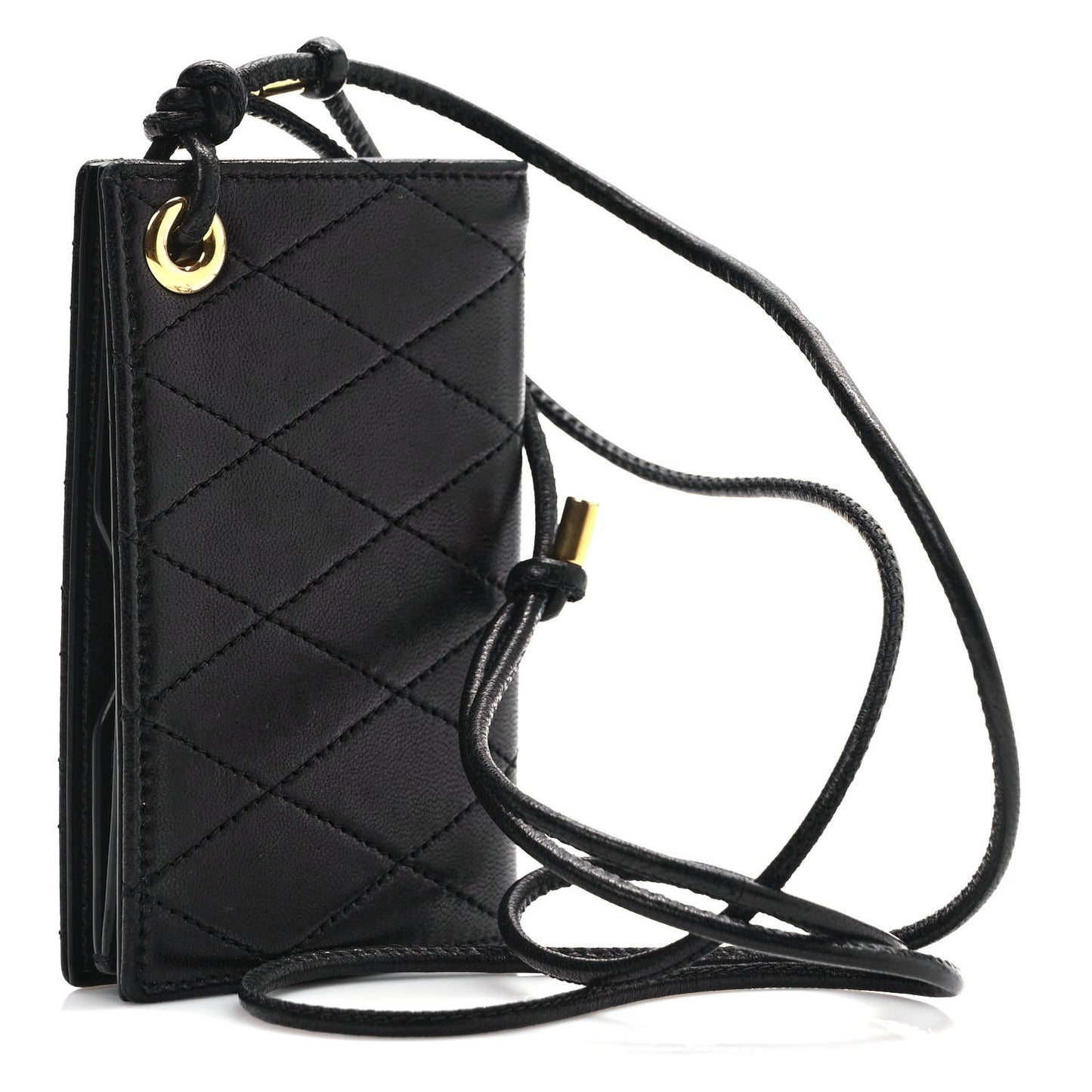 Lambskin Quilted Flip Card Case Black