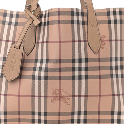 Burberry Grainy Calfskin Haymarket Check Medium Reversible Tote Camel 17 of 28