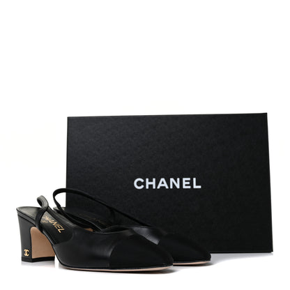 Chanel Goatskin Grosgrain Cap Toe CC Slingback Sandals 38.5 Black 9 of 9
