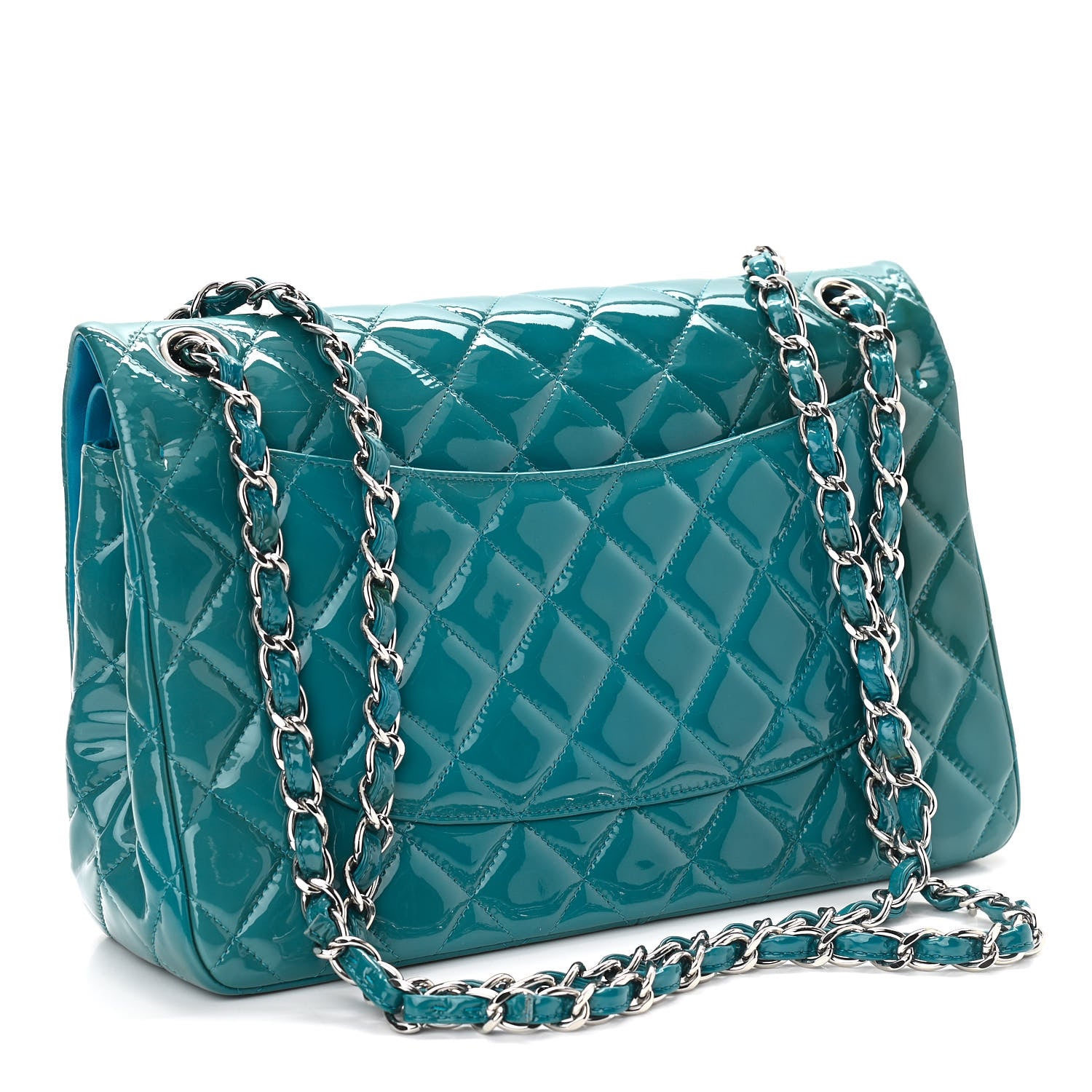 Chanel Patent Quilted Jumbo Double Flap Blue 3 of 10