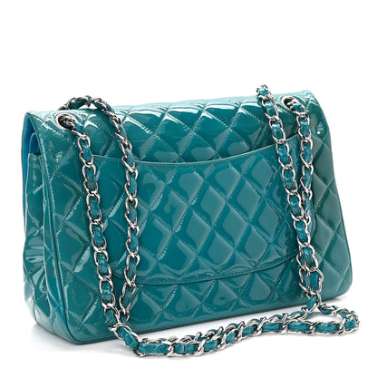 Chanel Patent Quilted Jumbo Double Flap Blue 3 of 10