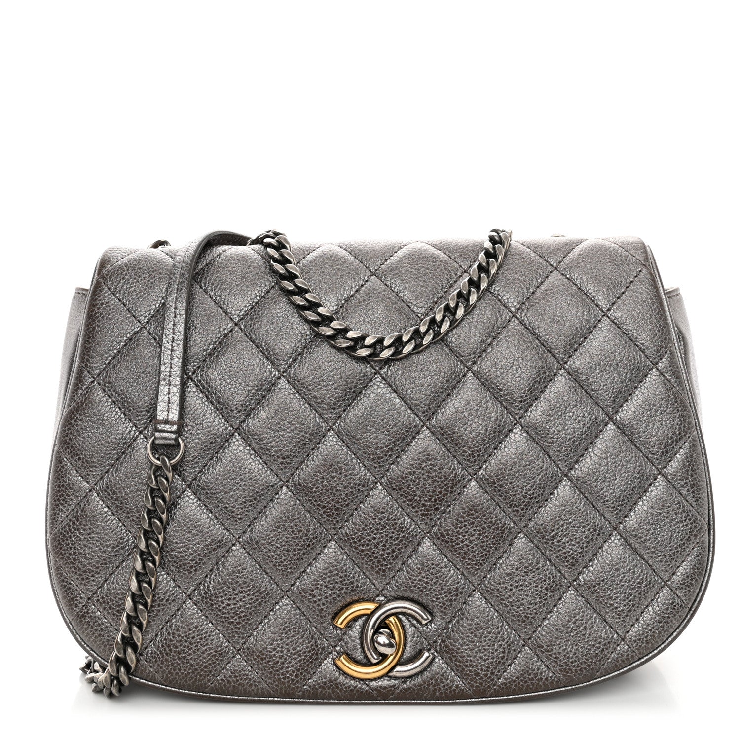 Chanel Metallic Calfskin Quilted Casual Pocket Messenger Flap Silver 1 of 12