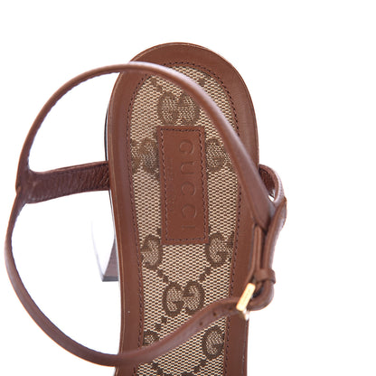Gucci Calfskin Monogram Horsebit Mid Heel Sandals 37 Cognac 6 of 8