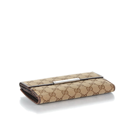Gucci Monogram Metal Bar Continental Flap Wallet Beige Ebony Dark Brown 4 of 7