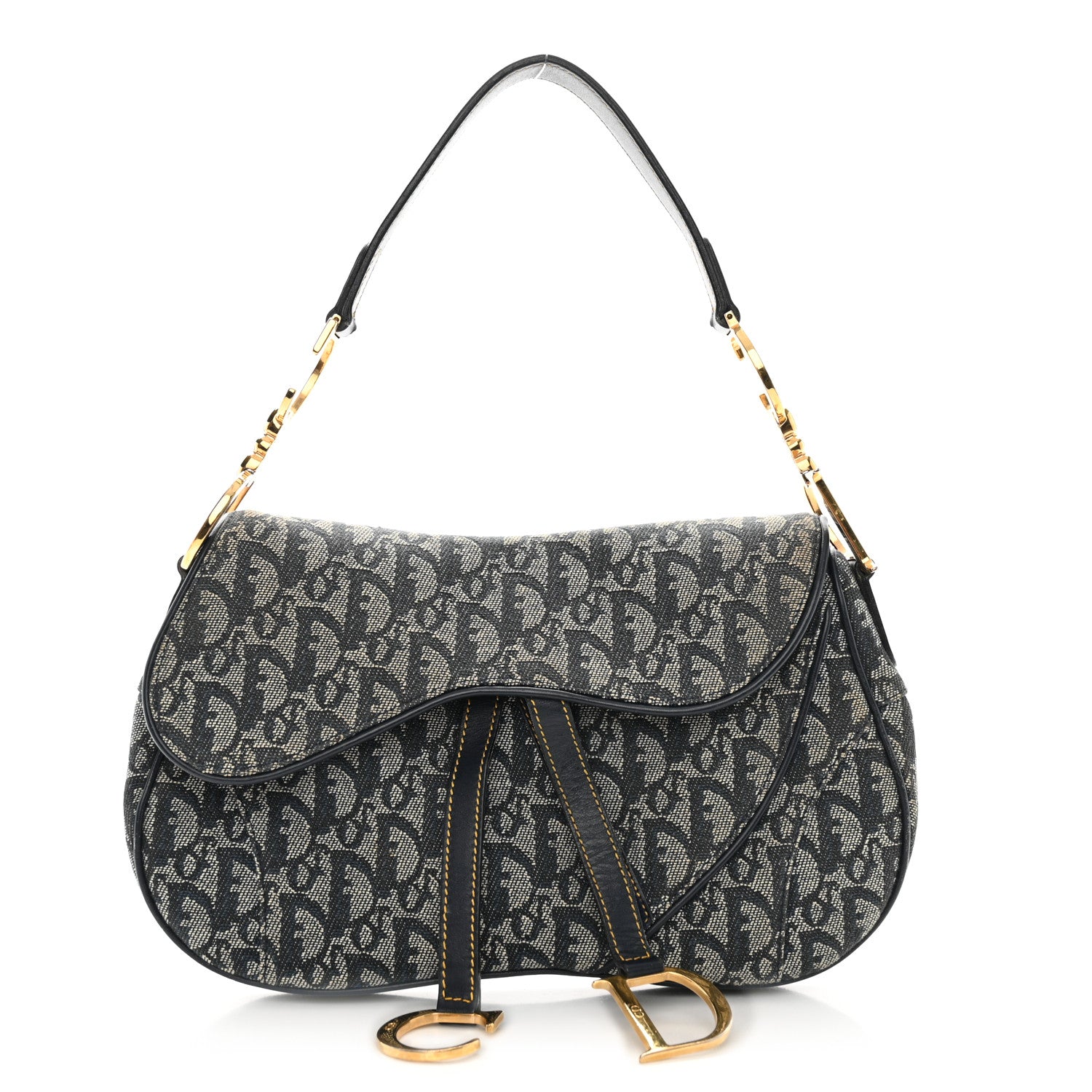 Christian Dior Monogram Double Saddle Bag Navy Blue 1 of 12