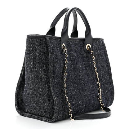 Chanel Denim Small Deauville Tote Dark Blue White 4 of 12