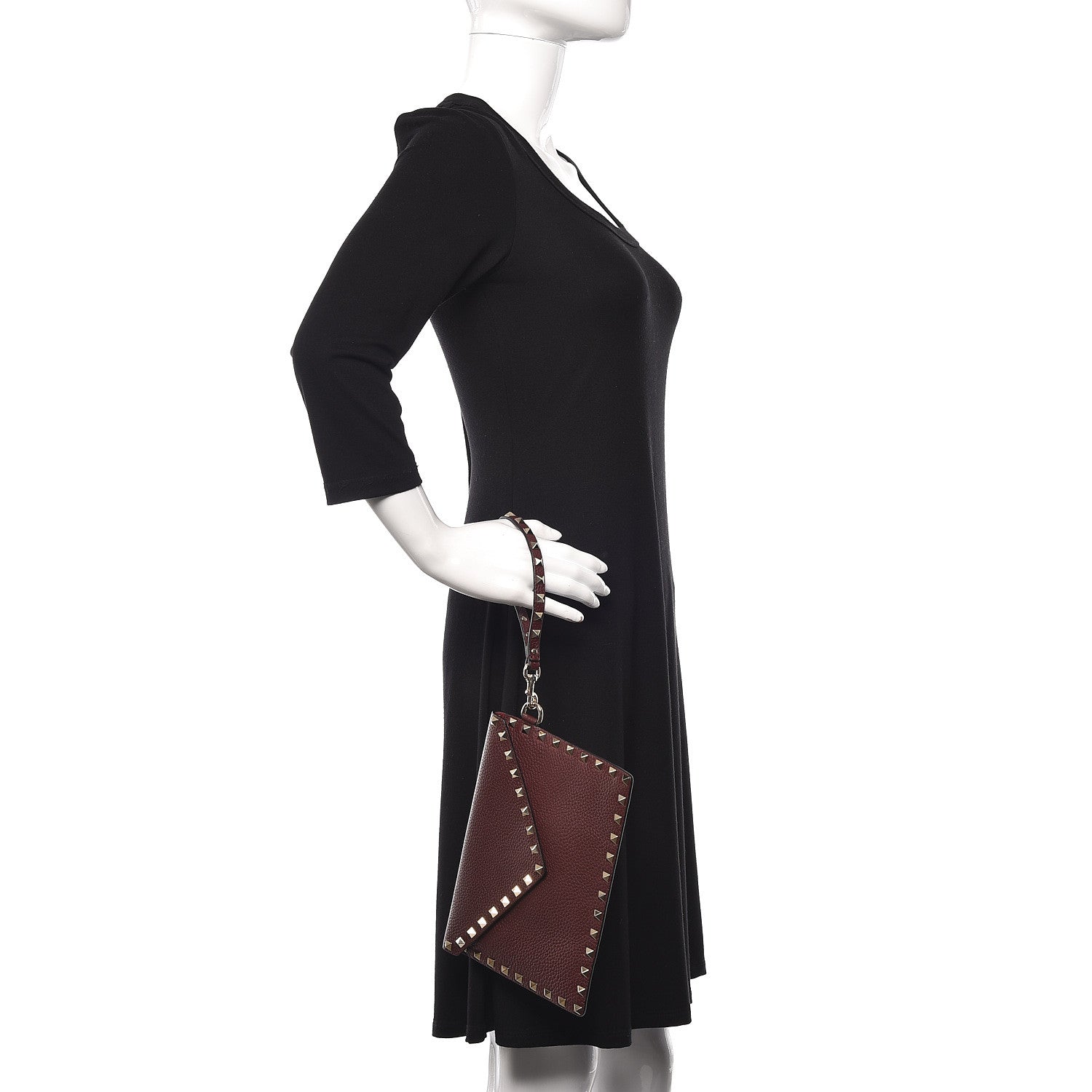 Valentino Garavani Pebbled Calfskin Medium Rockstud Envelope Flat Wristlet Pouch Rubin 2 of 8