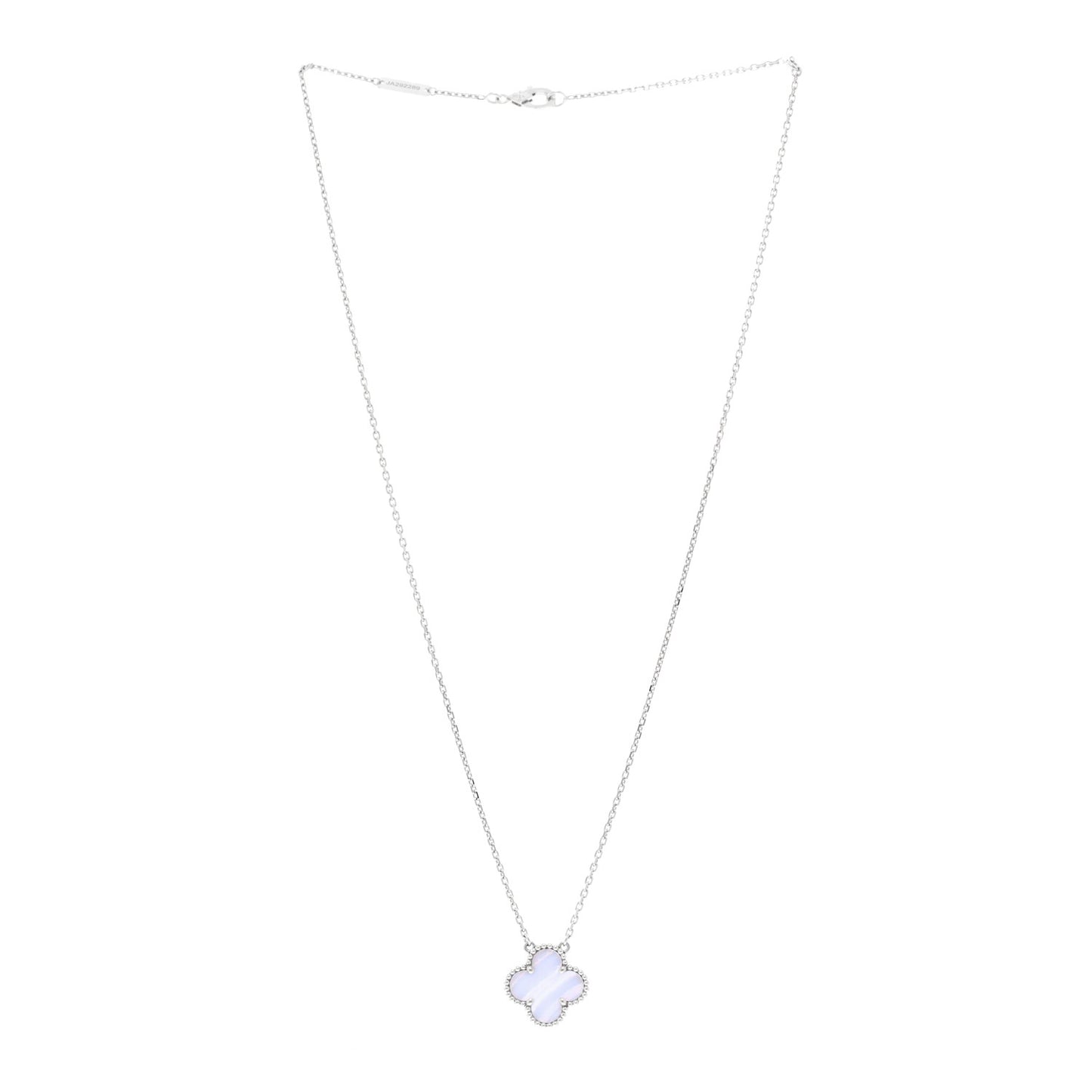 18k White Gold Chalcedony Vintage Alhambra Pendant Necklace