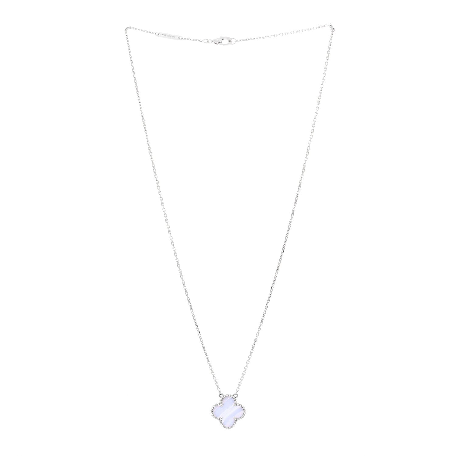 Van Cleef & Arpels 18k White Gold Chalcedony Vintage Alhambra Pendant Necklace 3 of 4