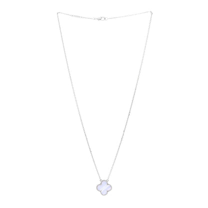 Van Cleef & Arpels 18k White Gold Chalcedony Vintage Alhambra Pendant Necklace 3 of 4