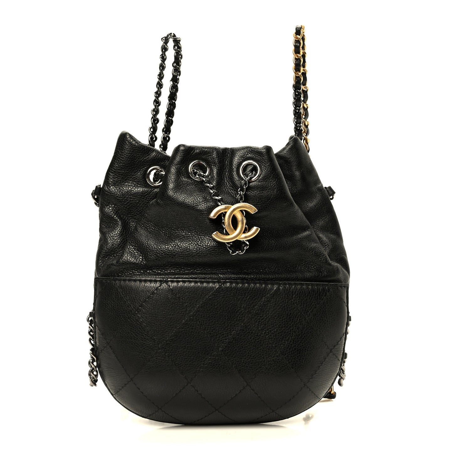 Calfskin Quilted Small Gabrielle Bucket Black