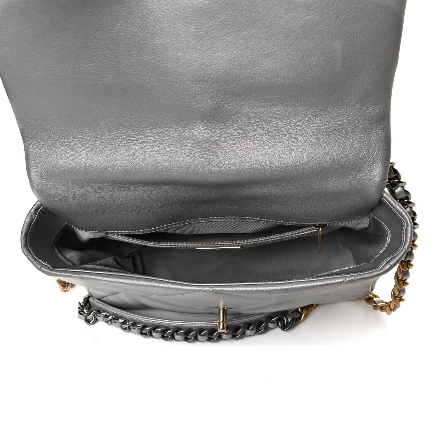 Chanel Metallic Goatskin Quilted Large Chanel 19 Flap Silver 5 of 12