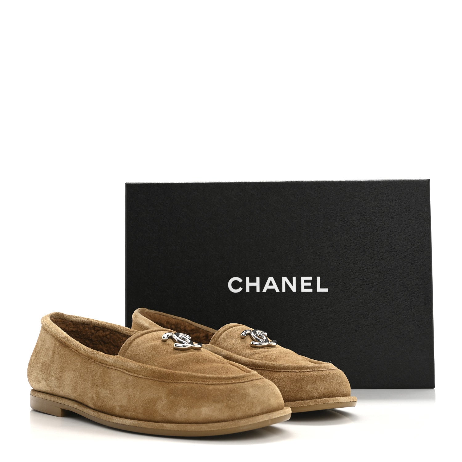 Chanel Suede Calfskin CC Loafers 38 Dark Beige 1664558 – FASHIONPHILE
