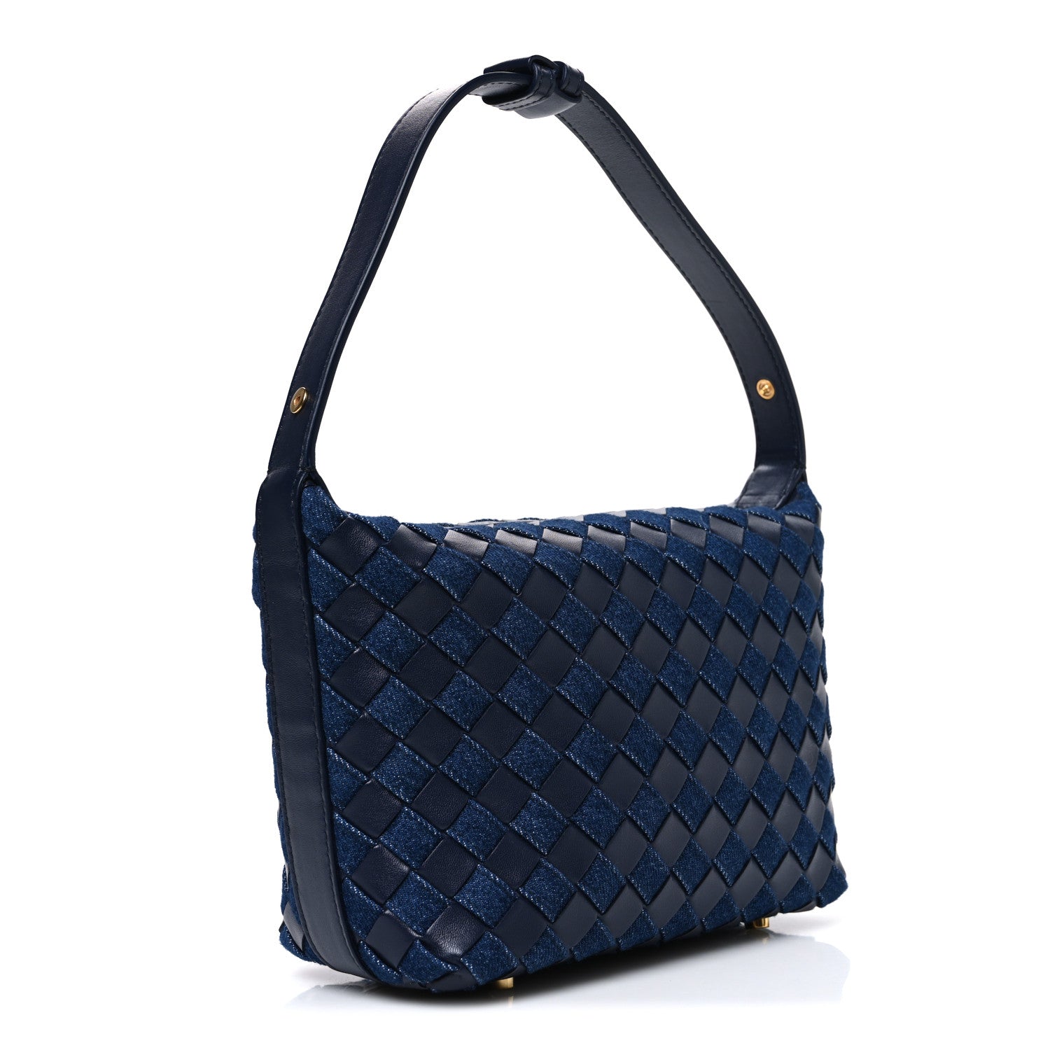 Bottega Veneta ダークブルー ケース Bottega Veneta Nappa Denim Intrecciato Mini Wallace Abyss Indigo