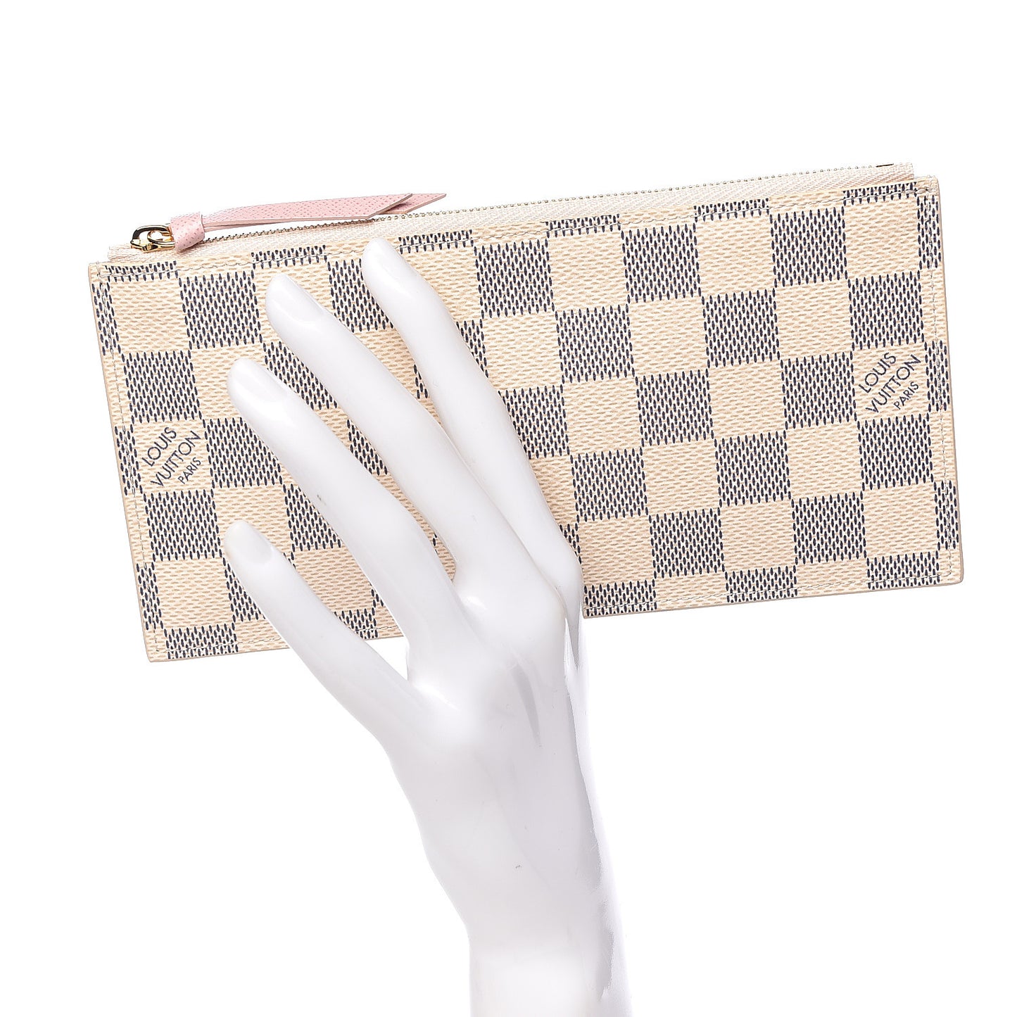 Damier Azur Felicie Chain Wallet Zippered Insert Rose Ballerine