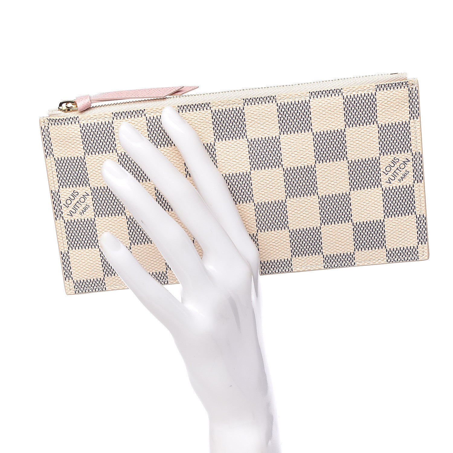 Louis Vuitton Damier Azur Felicie Chain Wallet Zippered Insert Rose Ballerine 2 of 6