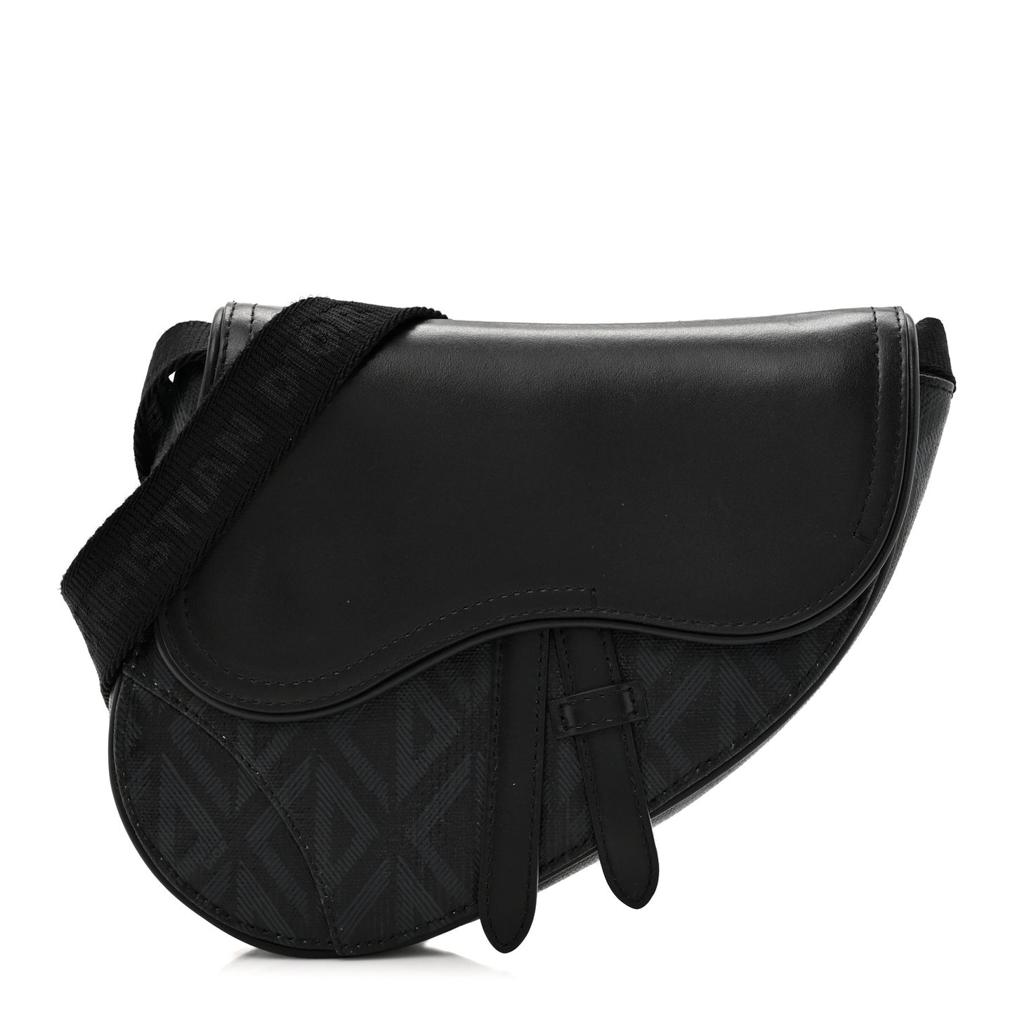 Coated Canvas CD Diamond Printed Mens Mini Saddle Bag Black Black