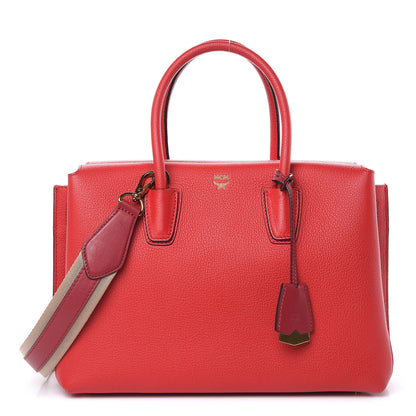 MCM Grained Calfskin Medium Milla Tote Red 1 of 10