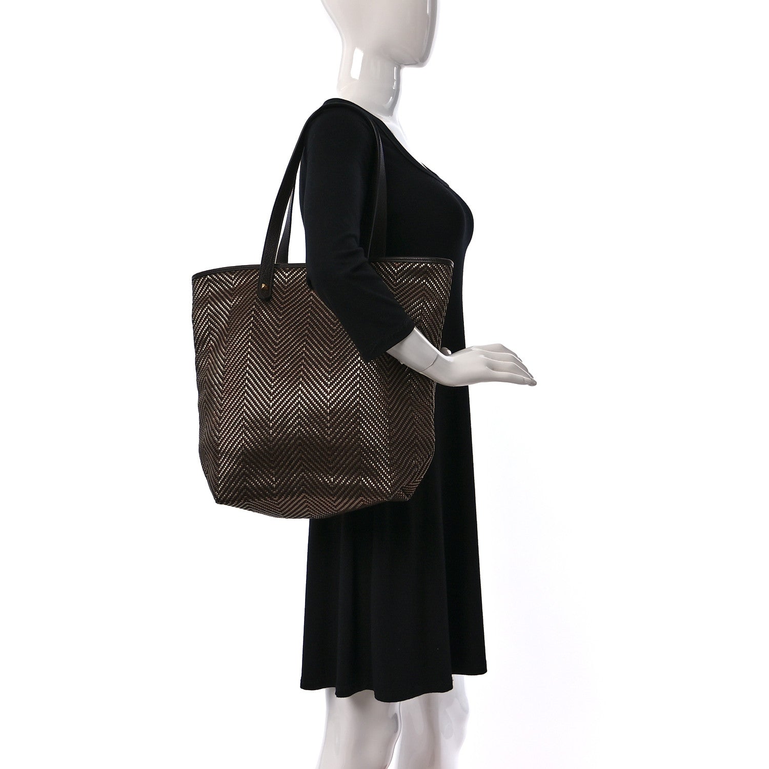 Hermes Chevron Herringbone Canvas Chennai PM Tote 3 of 9