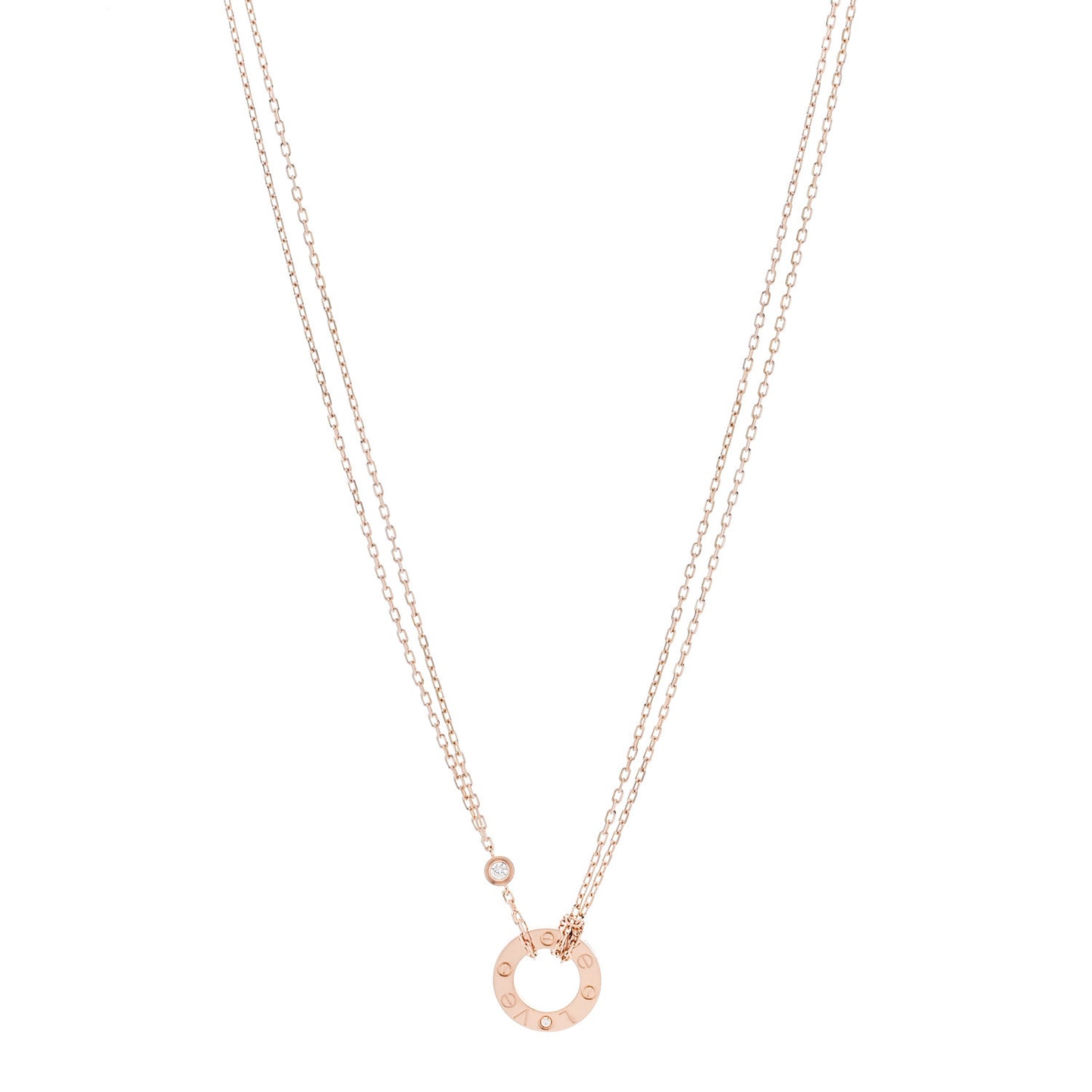18K Pink Gold 2 Diamond LOVE Necklace