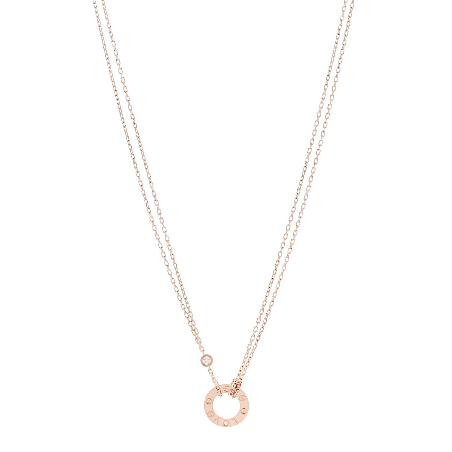 Cartier 18K Pink Gold 2 Diamond LOVE Necklace 1 of 5