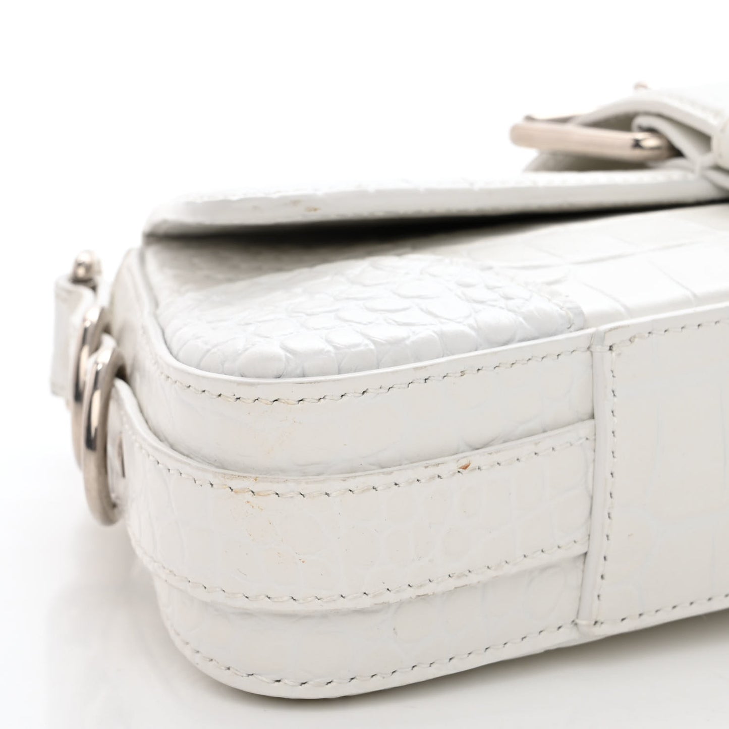 Calfskin Crocodile Embossed Small Lindsay Shoulder Bag Optic White