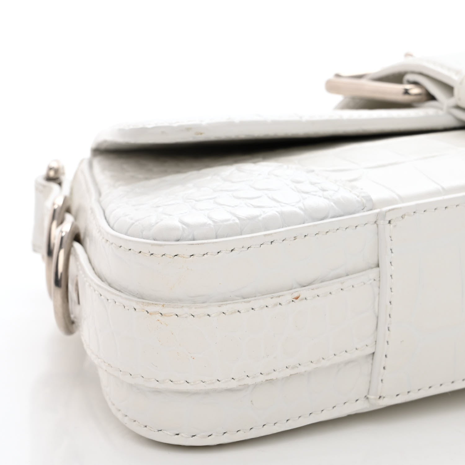 Balenciaga Calfskin Crocodile Embossed Small Lindsay Shoulder Bag Optic White 8 of 9
