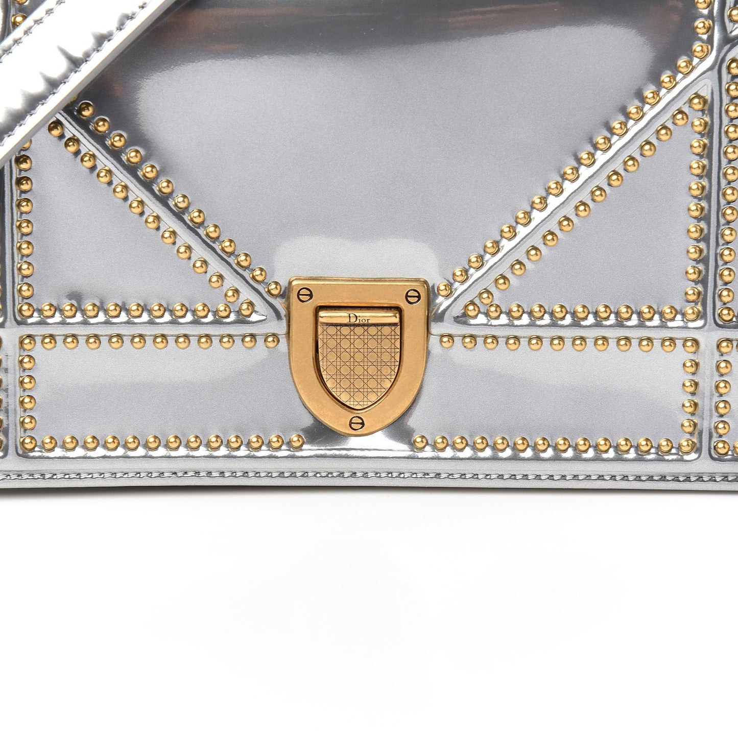 Metallic Patent Studded Small Diorama Flap Bag Silver