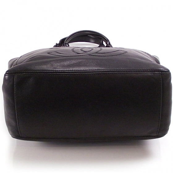Leather Modern Chain Shopper Black
