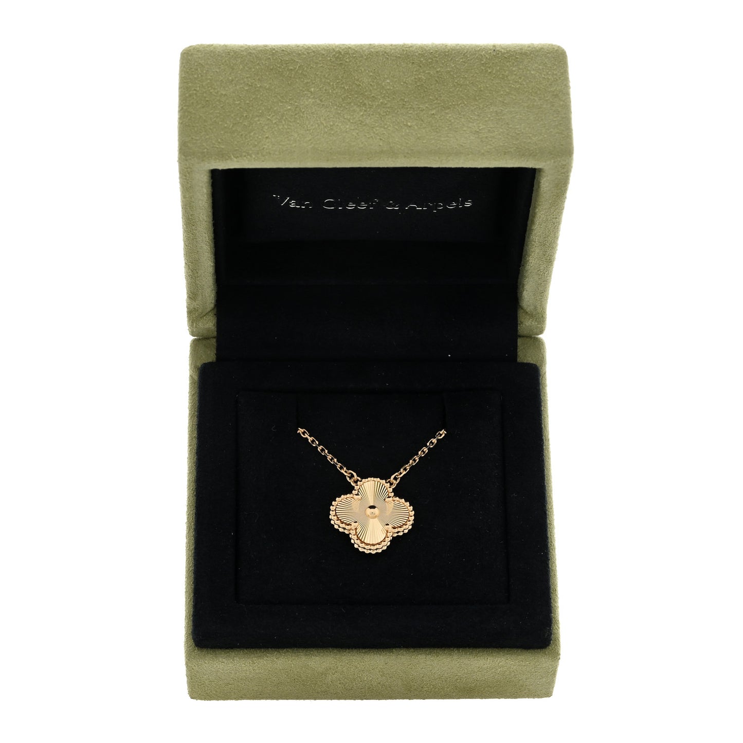 18K Yellow Gold Guilloche Vintage Alhambra Pendant Necklace