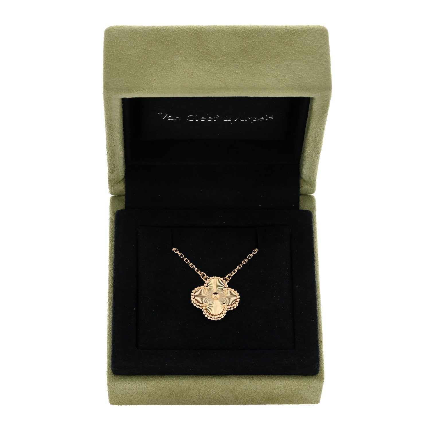 Van Cleef & Arpels 18K Yellow Gold Guilloche Vintage Alhambra Pendant Necklace 4 of 4