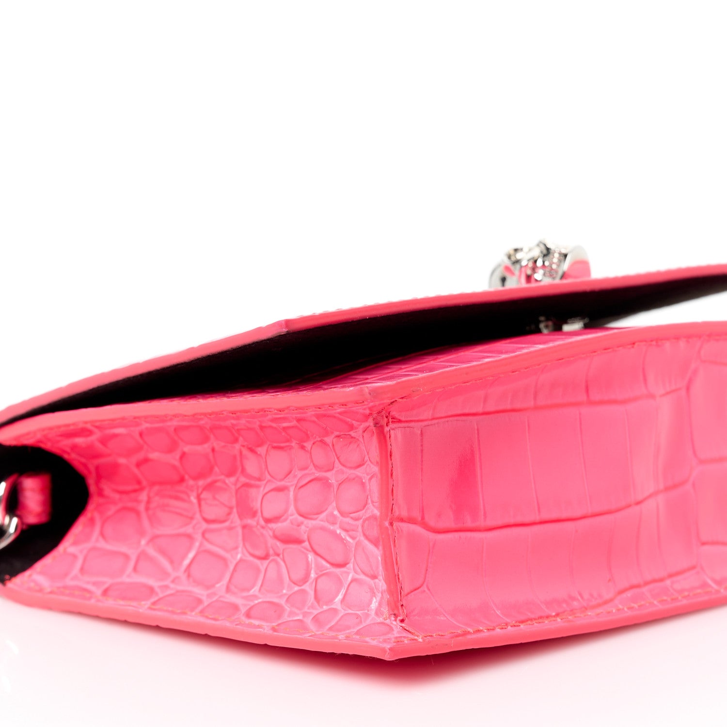 Alexander McQueen Calfskin Crocodile Embossed Skull Mini Crossbody Bag Neon Pink 9 of 10