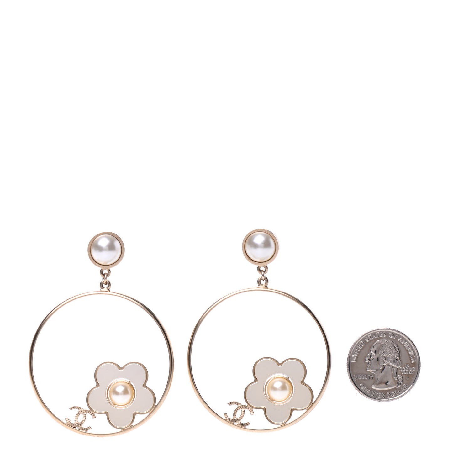 Pearl CC Camellia Hoop Earrings Gold
