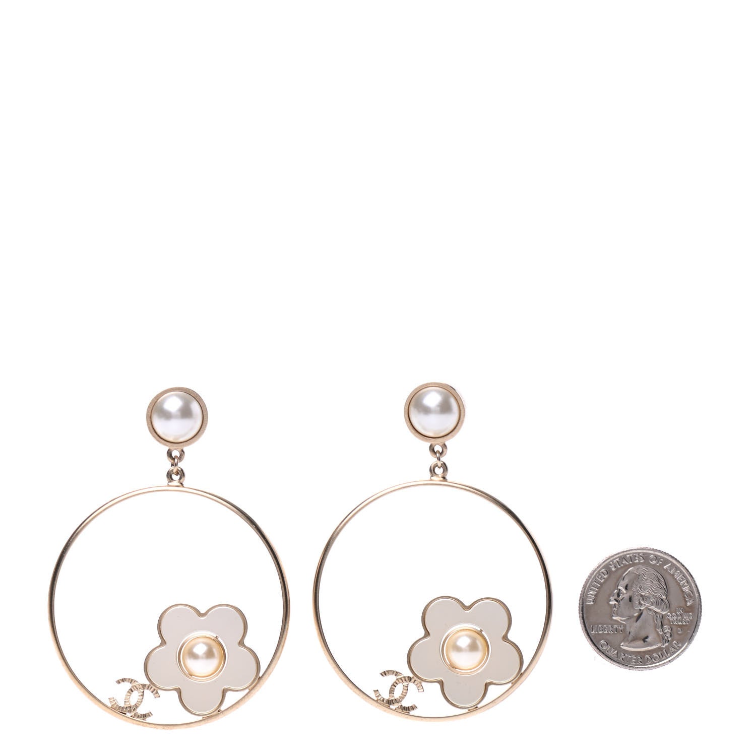 Chanel Pearl CC Camellia Hoop Earrings Gold 2 of 4